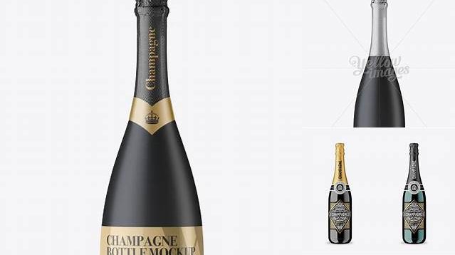 6015+ Matte Black Glass Champagne Bottle PSD Mockup Front View Best for Showcase