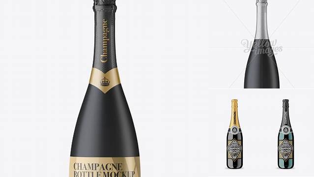 6015+ Matte Black Glass Champagne Bottle PSD Mockup Front View Best for Showcase