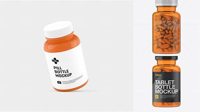 6017+ Orange Pill Bottle PSD Mockup Front View Unique Free Photoshop Files