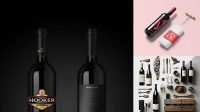 6018+ Red Wine Bottle with Corkscrew and Card PSD Mockup Unique High-Resolution Design Freebie