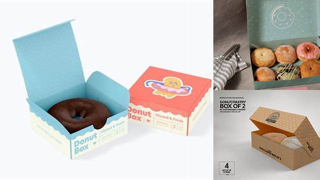 6022+ Opened Paper Box With Donut PSD Mockup Front View High-Angle Shot Modern Free PSD Template