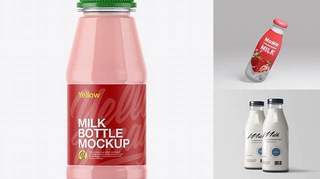 6025+ Plastic Bottle With Strawberry Milk PSD Mockup Free Creative Design