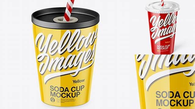 6027+ Glossy Soda Cup PSD Mockup High Angle Shot Versatile and Elegant PSD File