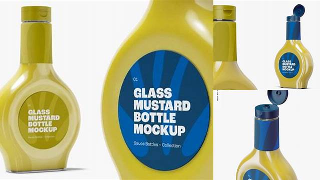 6030+ Glass Bottle with Mustard PSD Mockup Editable Design PSD File