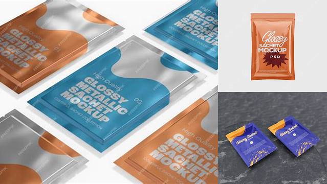 6032+ Glossy Sachet PSD Mockup Half Side View Download Premium Free PSD