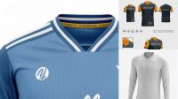 6032+ Men’s Soccer V-Neck Jersey LS PSD Mockup Back Half-Side View High-End Creative PSD Template