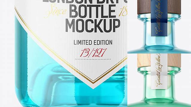 6033+ Dry Gin Bottle with Wooden Cap & Wax PSD Mockup Editable Photoshop File