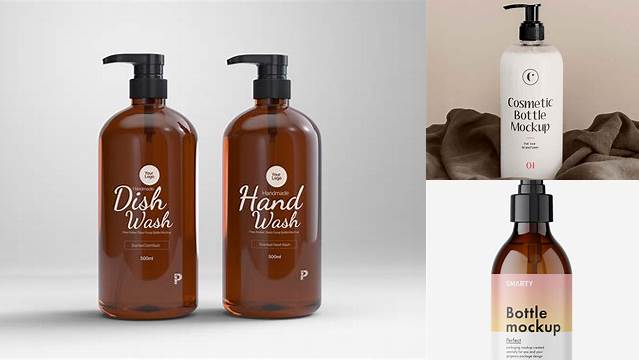 6036+ Amber Cosmetic Bottle with Pump PSD Mockup High-Quality Digital Mockup Resource