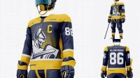 6037+ Men’s Full Ice Hockey Kit with Visor PSD Mockup Half Side View Editable Design PSD File