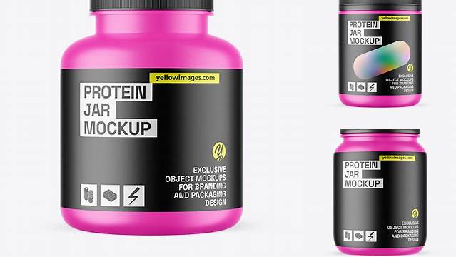 6038+ Matte Protein Jar PSD Mockup Photoshop Resource Free