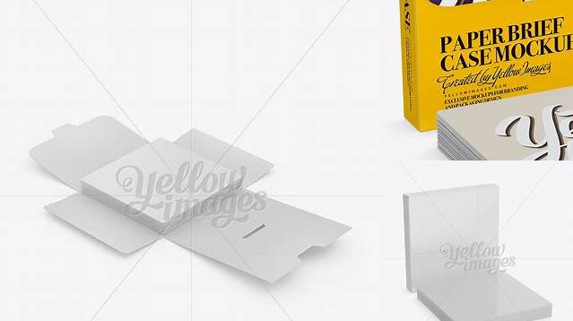 6041+ Opened Square Paper Brief Case with Post Cards PSD Mockup Halfside View Free Mockup Templates