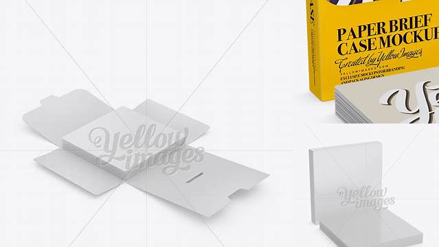 6041+ Opened Square Paper Brief Case with Post Cards PSD Mockup Halfside View Free Mockup Templates