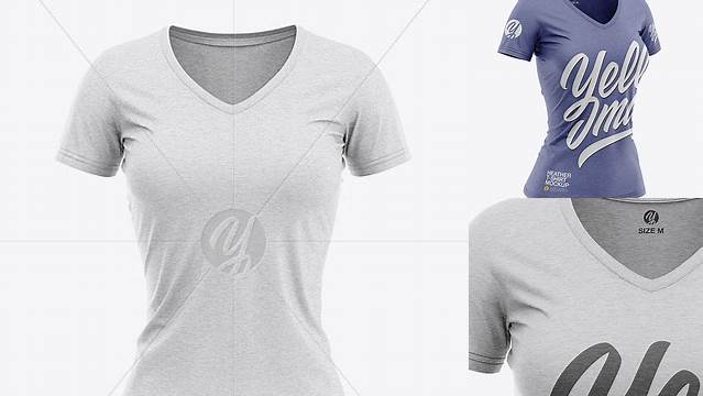 6041+ Women’s Heather Slim-Fit V-Neck T-Shirt PSD Mockup Front View Versatile Photoshop File