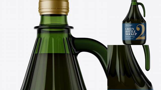 6044+ 3L Green Glass Olive Oil Bottle With Handle PSD Mockup Smart PNG Image