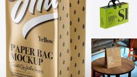 6044+ Metallic Paper Bag PSD Mockup Half Side View Exclusive Layered PSD Mockup