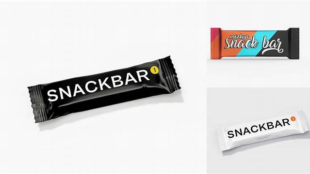 6050+ Matte Snack Bar PSD Mockup Front Half Side View High-Angle Shot Premium Mockup Freebie