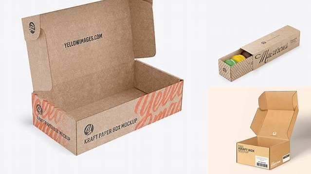 6054+ Opened Kraft Paper Box PSD Mockup Half Side View High-Angle Shot Easy Editable