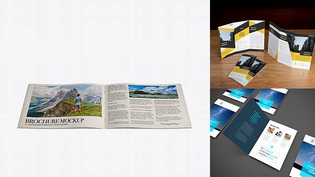 6056+ Opened Textured Brochure PSD Mockup Front View High-Angle Shot Layered PSD File Free Download