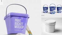 6056+ Plastic Paint Bucket PSD Mockup High-Angle Shot Photoshop Freebie