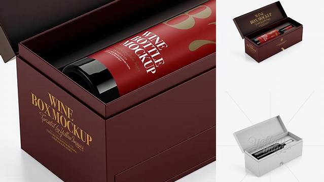 6057+ Opened Wine Box With Bottle PSD Mockup Halfside View High-Angle Shot Best Free Mockup PSD