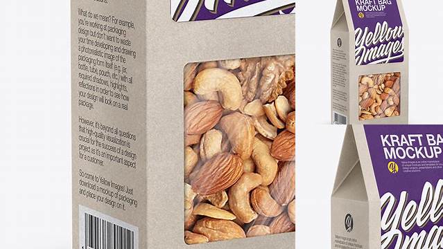 6060+ Kraft Paper Box with Mix Of Nuts Half Side View Free Download Design Mockup