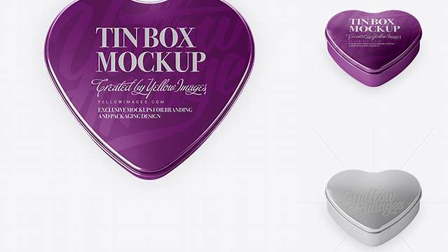 6062+ Heart Shape Metallic Tin Box PSD Mockup Top View Unique High-Resolution PSD