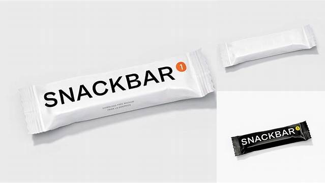 6062+ Matte Snack Bar PSD Mockup Front Half Side View High-Angle Shot High-Quality PSD Files