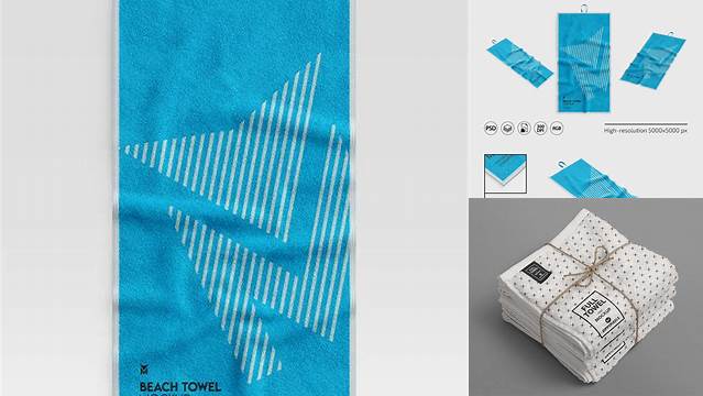 6063+ Beach Towel PSD Mockup Top View Free PSD for Designers