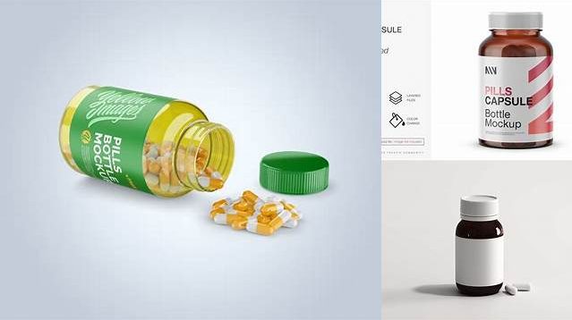 6063+ Opened Transparent Bottle with Pills PSD Mockup Digital Photoshop Free Mockup