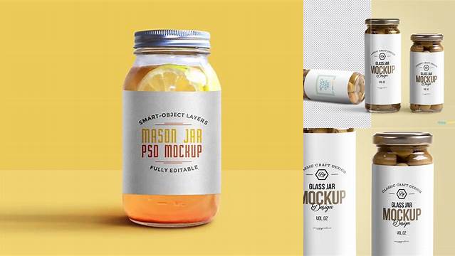 6066+ Glass Jar with Coloured Filling PSD Mockup Fully Editable PSD Template