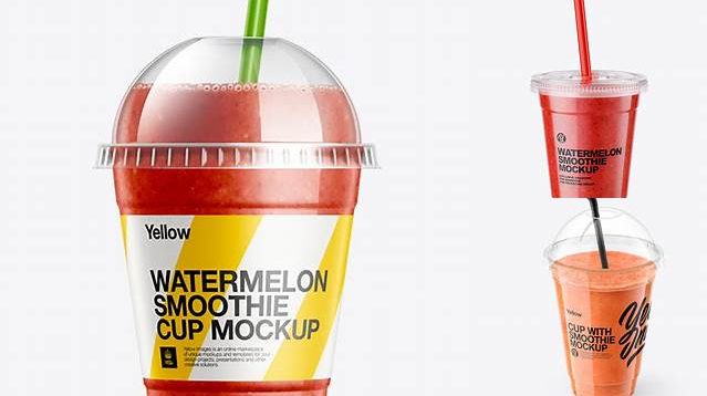 6072+ Watermelon Smoothie Cup with Straw PSD Mockup Free PSD for Designers