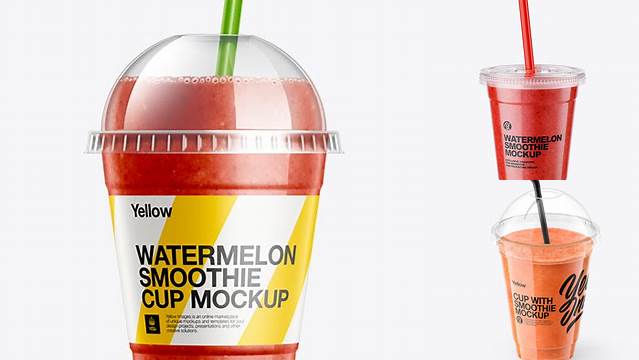 6072+ Watermelon Smoothie Cup with Straw PSD Mockup Free PSD for Designers