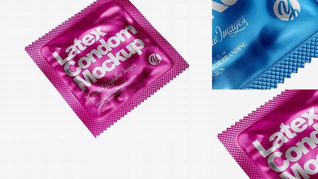 6075+ Matte Metallic Square Condom Packaging PSD Mockup Half Side View Photoshop Freebie