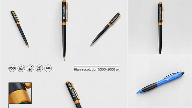 6081+ Glossy Click Pen PSD Mockup Top View Custom Graphic Resource Free Download