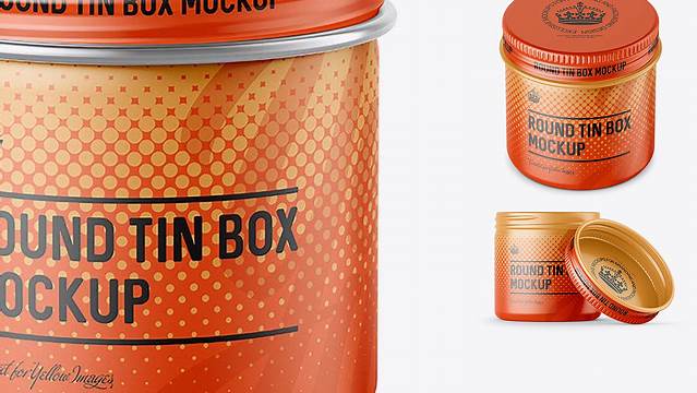 6083+ 50ml Round Tin Box with Matte Finish PSD Mockup High-Angle Shot Download Professional PSD