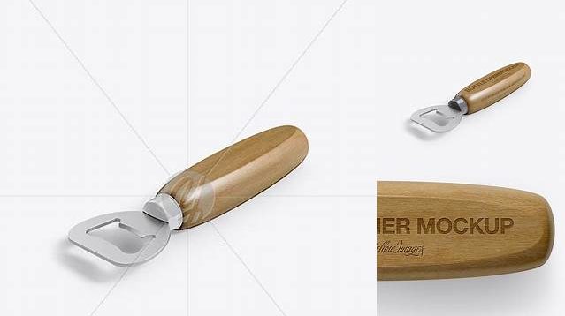 6083+ Bottle Opener with Wooden Grip PSD Mockup Half Side View High-Quality Digital Mockup Resource