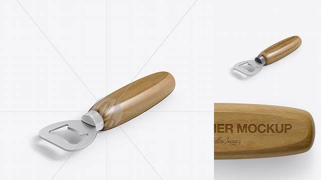 6083+ Bottle Opener with Wooden Grip PSD Mockup Half Side View High-Quality Digital Mockup Resource