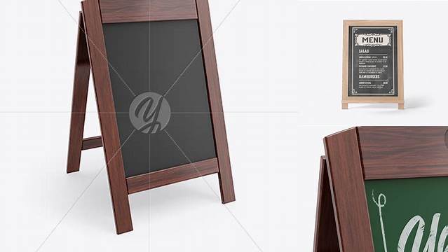 6083+ Wooden Street Menu Board PSD Mockup Half-Side View Exclusive and Stylish Design PSD