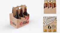 6084+ Kraft Paper 6 Pack Clear Bottle Carrier PSD Mockup Front View Premium Free Graphic Resource