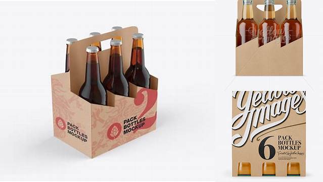 6084+ Kraft Paper 6 Pack Clear Bottle Carrier PSD Mockup Front View Premium Free Graphic Resource