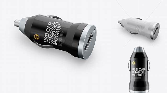 609+ Glossy USB Car Charger PSD Mockup Half Side View Photoshop Resource Free