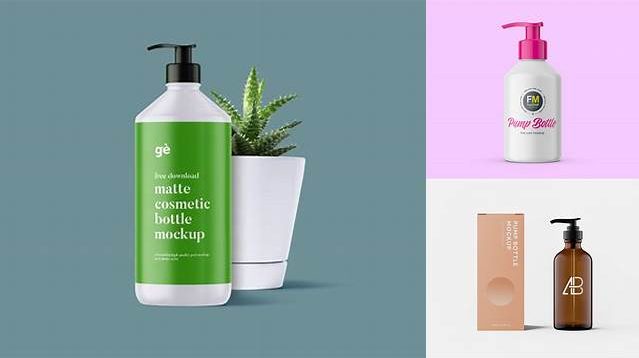 6094+ Plastic Matte Bottle with Pump PSD Mockup Front View Free Design Resource