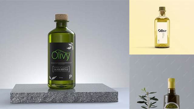 6095+ 1L Clear Glass Olive Oil Bottle PSD Mockup Creative Layered Mockup Freebie