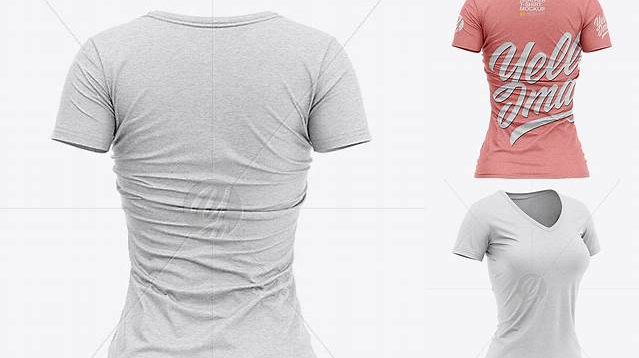 6101+ Women’s Heather Slim-Fit V-Neck T-Shirt PSD Mockup Back Half-Side View Modern Free PSD Template