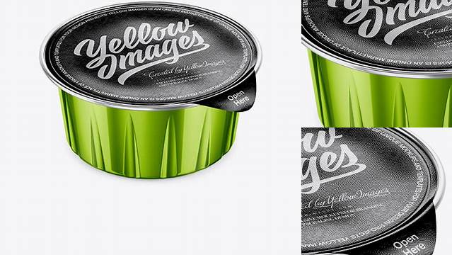 6103+ Metallic Cup with Foil Lid PSD Mockup High-Angle Shot For Free Download