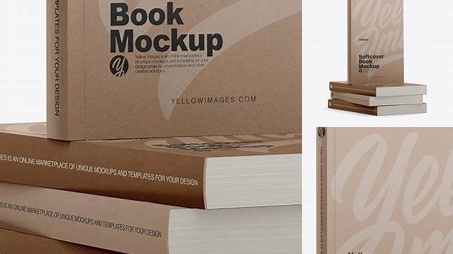 6108+ 4 Kraft Softcover Books PSD Mockup Half Side View Creative Photoshop Resources