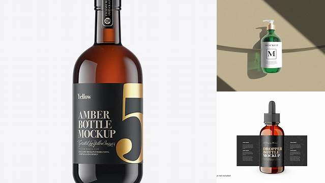 6108+ 700ml Amber Glass Bottle PSD Mockup High-Quality Creative PSD