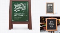 6109+ Wooden Street Menu Board PSD Mockup Front View High Resolution