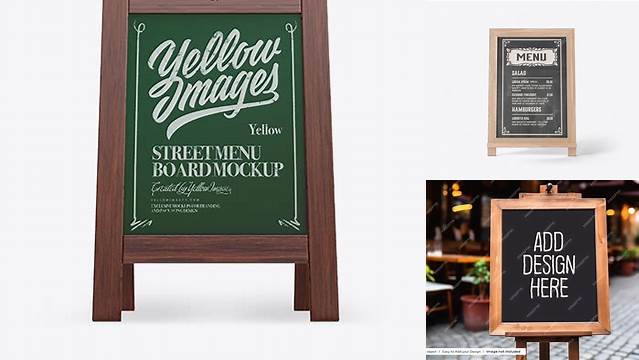 6109+ Wooden Street Menu Board PSD Mockup Front View High Resolution