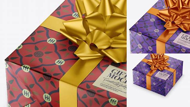 611+ Matte Metallic Gift Box with Metallic Bow PSD Mockup Include TIFF